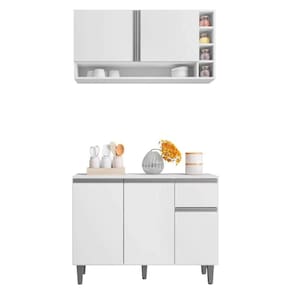 Kit Balcão De Cozinha E Armário Aéreo Elis Branco
