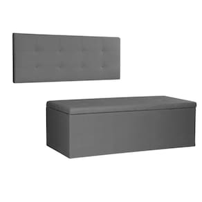 Kit Painel E Calçadeira Baú Casal 1,40m Berlim Suede Cinza - Pallazio