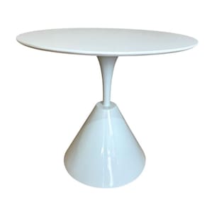 Mesa De Jantar Cone Redonda Masp 90 Cm Tampo Laca Branca Base Branca Cor Marrom