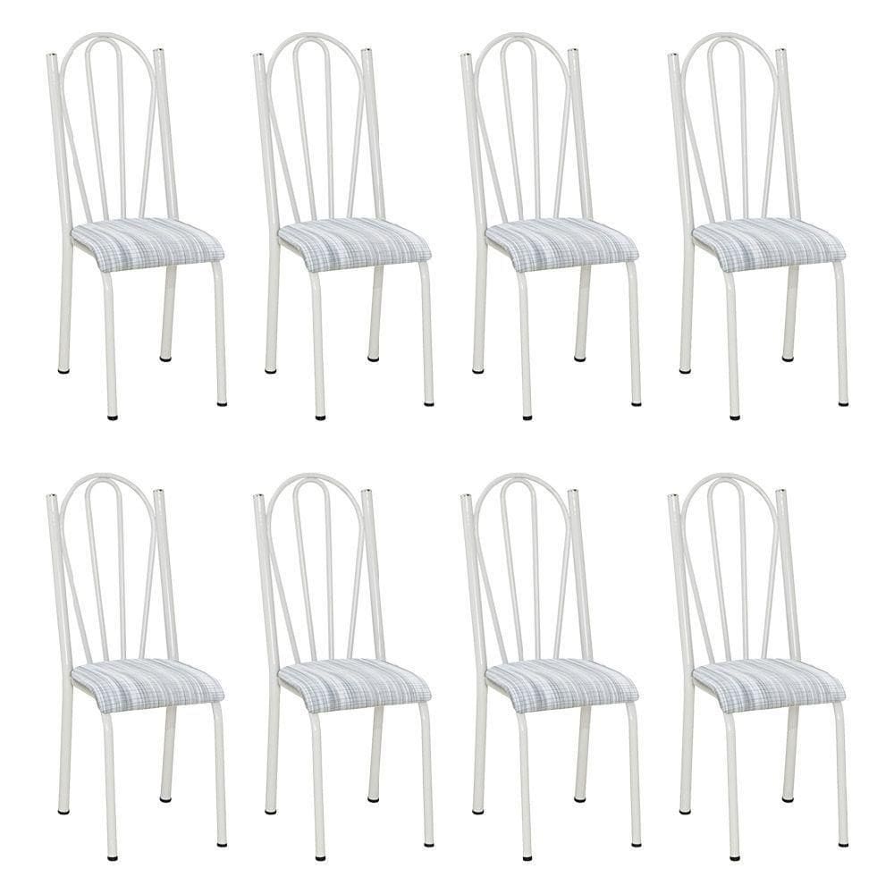 Kit 8 Cadeiras De Cozinha Alasca Estampado Linho Pés De Ferro Branco - Pallazio