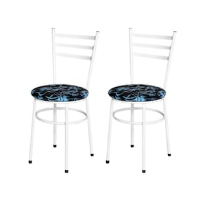 2 Cadeiras Para Mesa Epoxi Branca Assento Estampado Cor:floral Preto