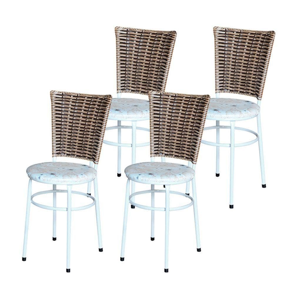 4 Cadeiras Branca Para Mesa Hawai Avelã Assento Floral Cor:floral Areia