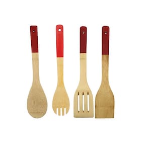 Kit 4 Colheres Ecológicas de Bambu com Cabo de Silicone Cozinhe com Estilo e Sustentabilidade