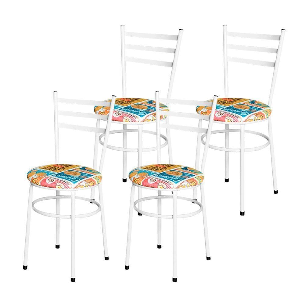 4 Cadeiras Para Cozinha Epoxi Branca Assento Floral Cor:happy Hour