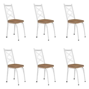 Kit 6 Cadeiras De Cozinha Delaware Estampado Rattan Bege Pés De Ferro Branco