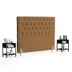 Cabeceira Casal 140cm Cristal Bouclê Mostarda E 2 Mesas Laterais Plaza Lc1 Preto
