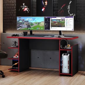 Mesa Gamer Escrivaninha Com Nichos Tóquio Notável Preto-vermelho