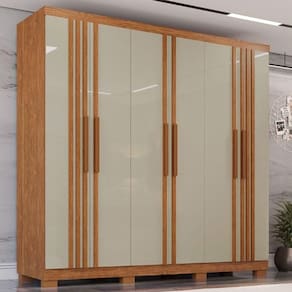 Guarda Roupa Com Ripado 6 Portas 4 Gavetas Sevilha Prime 100 Cinamomo Com Off White