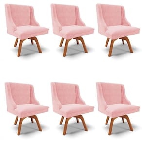 Kit 6 Cadeiras Estofadas Base Giratória De Madeira Lia Suede Rosa Bebê - Ibiza