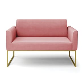Sofá Namoradeira Base Industrial Dourado Marisa Suede Rosê D03 - D`rossi