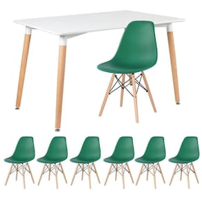 Mesa De Jantar Retangular Eames 80 X 120 Cm Branco + 6 Cadeiras Eiffel Dsw Verde Escuro