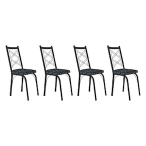 Kit 4 Cadeiras De Cozinha Delaware Estampado Mosaico Silver Pés De Ferro Preto