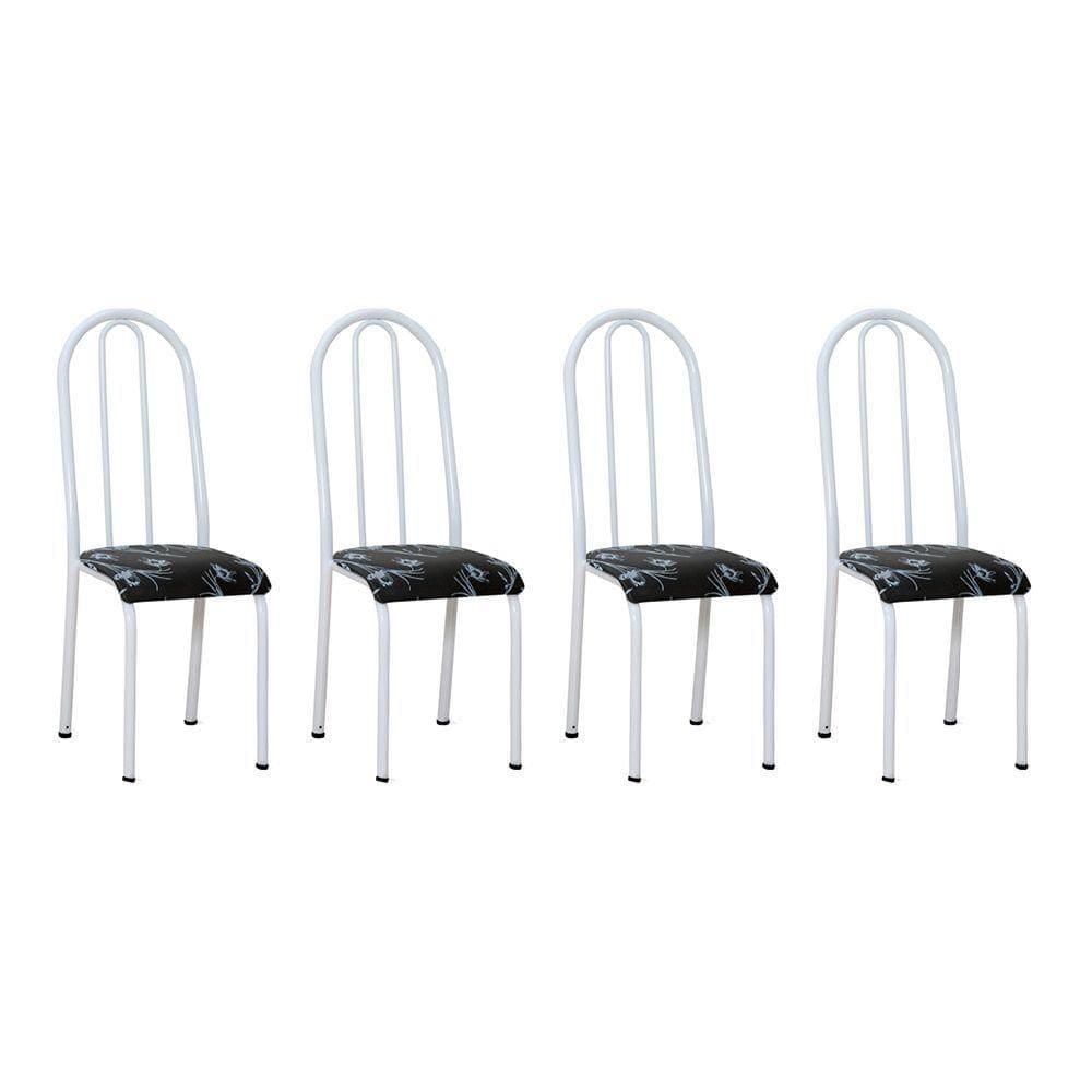 Kit 4 Cadeiras De Cozinha Flórida Estampado Preto Florido Pés De Ferro Branco