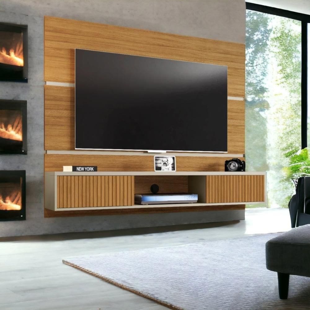 Painel Para Tvs 65 âmbar Cinamomo e Off White Ripado Bechara