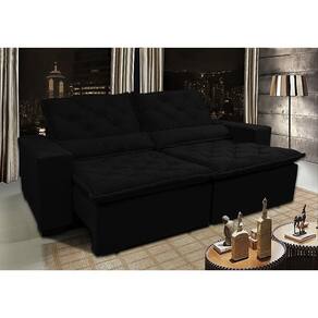 Sofá Lisboa 3,12m Retrátil, Reclinável Com Molas No Assento Tecido Suede Velusoft Preto - Cama Inbox