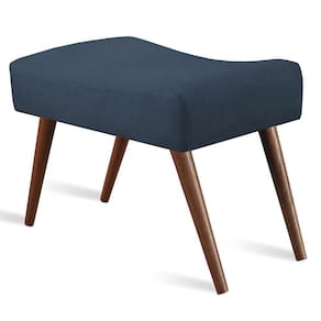 Puff Cama Inbox Aluna Retangular Com Pés Em Madeira Maciça Tecido Suede Azul