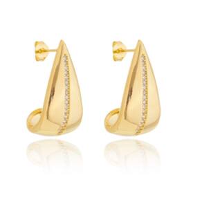 Brinco Argola Gota Aberta Cravejada Cristal Banhado a Ouro