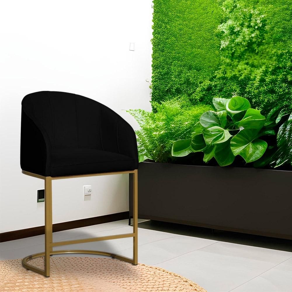 Poltrona Banqueta Decorativa Base Metal Mia Suede Preto - LM DECOR