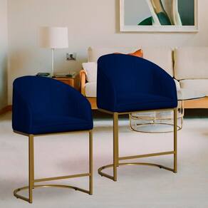 Kit 2 Poltronas Banqueta Decorativa Base Metal Mia Veludo Azul Marinho - LM DECOR