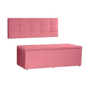 Kit Painel E Calçadeira Baú King 1,95m Roma Suede Rosa - Pallazio