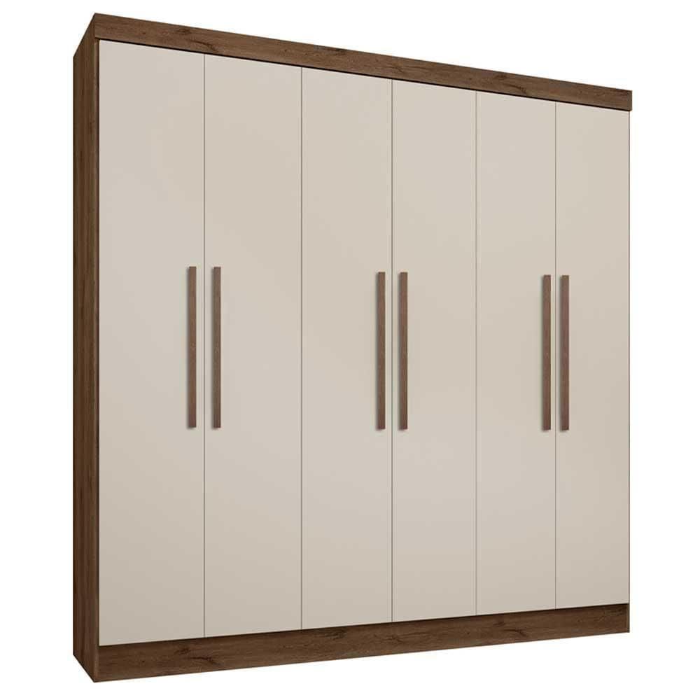 Guarda Roupa 6 Portas Luna ébano Rústico Toq Off White Qmovi - Blush