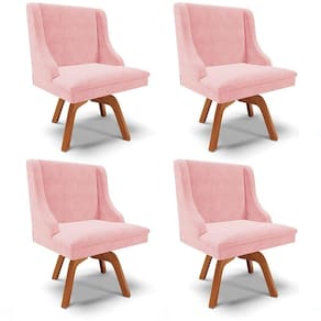 Kit 4 Cadeiras Estofadas Base Giratória De Madeira Lia Suede Rosa Bebê - Ibiza