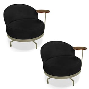 Kit 2 Poltronas Decorativa Andromeda Linho Bouclê Base Giratória De Ferro - Pallazio Cor Preto