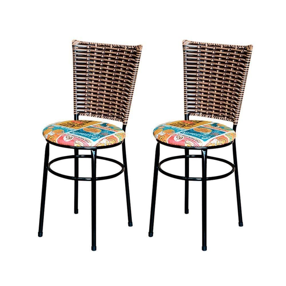 2 Cadeiras Preta Para Cozinha Hawai Avelã Assento Floral Cor:happy Hour
