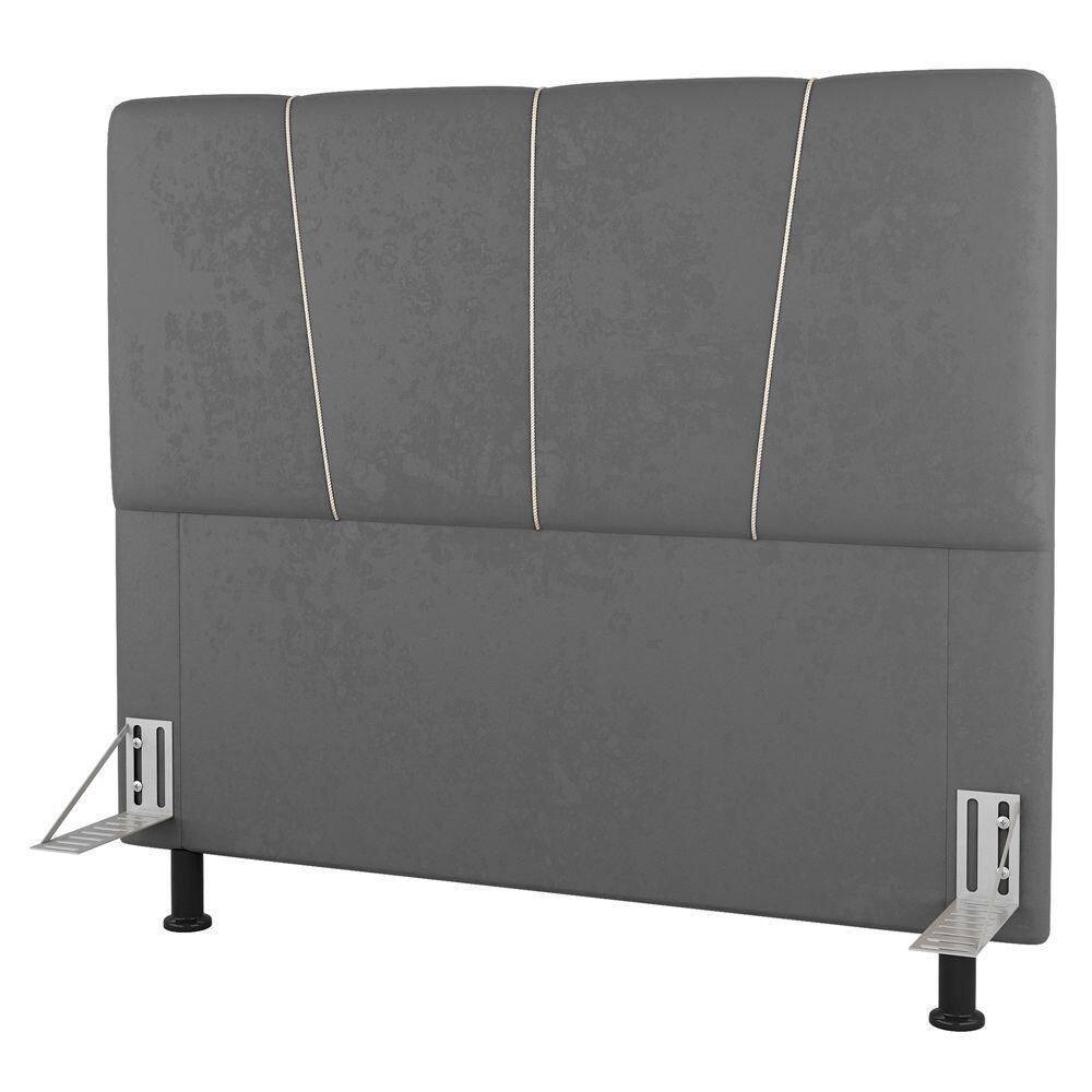 Cabeceira Cama Box Solteiro Amber 90cm Estofada Sintético Cinza - Abmaza