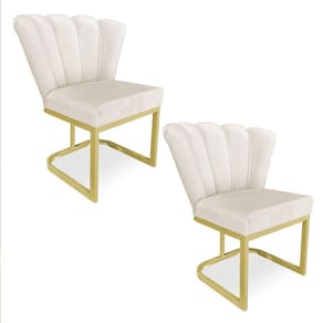 Kit 02 Poltronas Flor Veludo Base Metálica Industrial Dourado - Pallazio Cor Bege