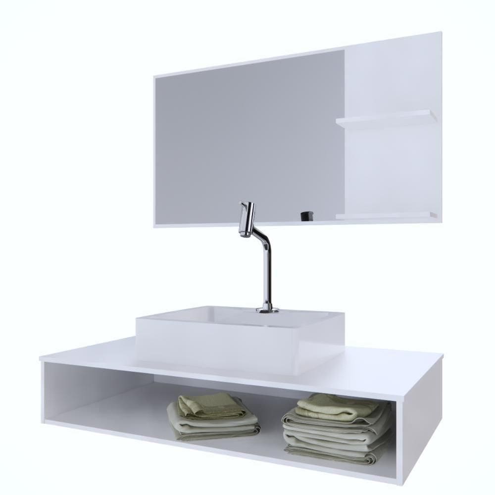 Conjunto Gabinete Banheiro Full Edition 80 Branco C/cuba + Espelheira C/espelho + Torneira E Válvula