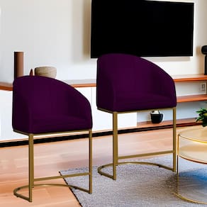 Kit 2 Poltronas Banqueta Decorativa Base Metal Mia Veludo Roxo - LM DECOR