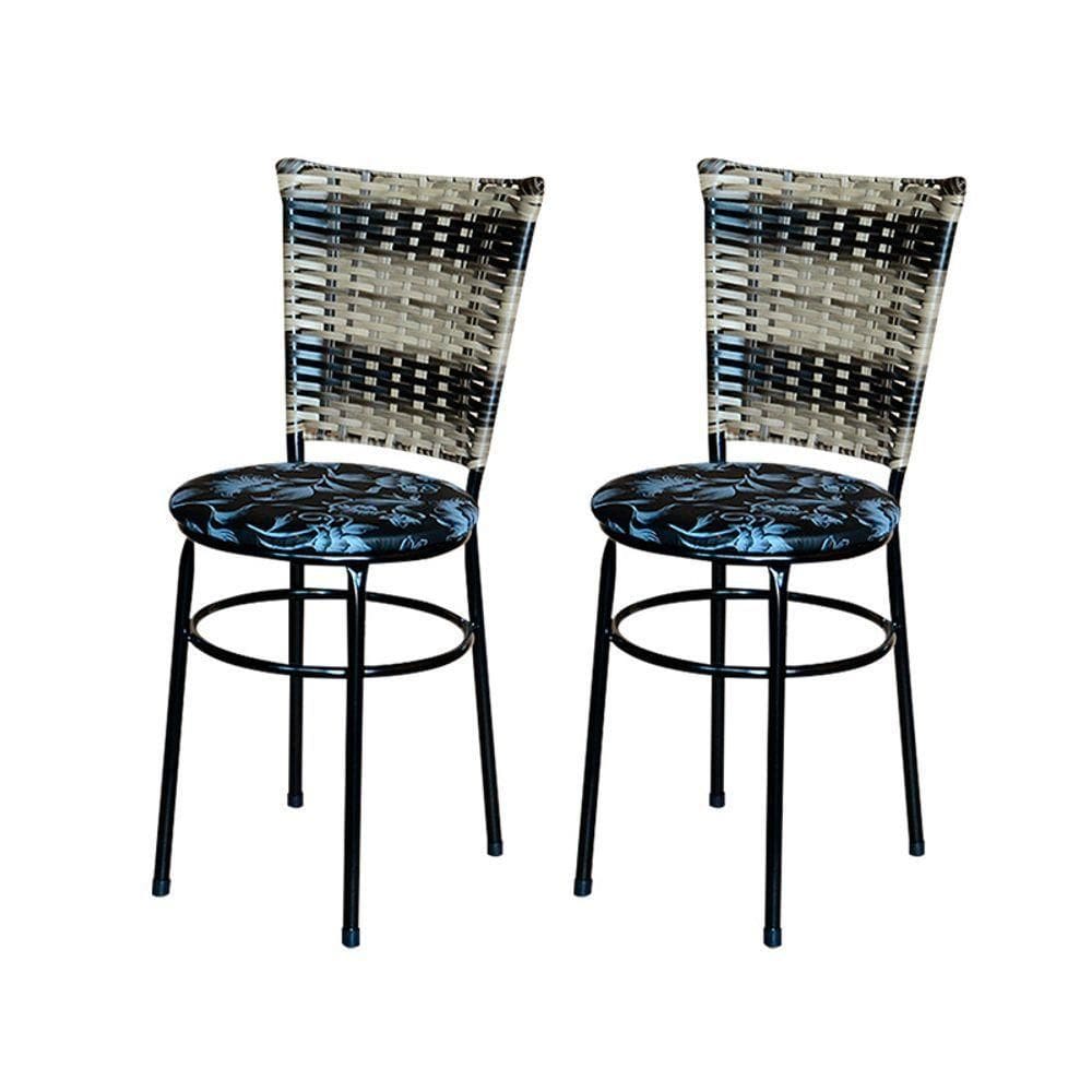 2 Cadeiras Para Cozinha Preta Hawai Cappuccino Premium Assento Floral Cor:floral Preto