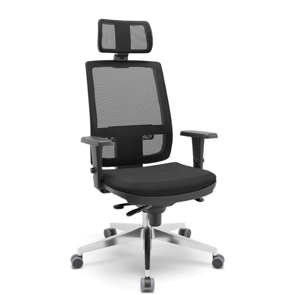 Cadeira Presidente Brizza Braço 3D Backplax Base Aluminio Poliester Preto - Plaxmetal