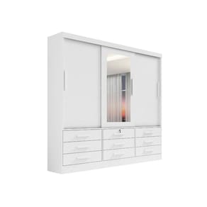 Guarda Roupa Casal  3 Portas Correr e Espelho 6 gavetas Meridian– Branco