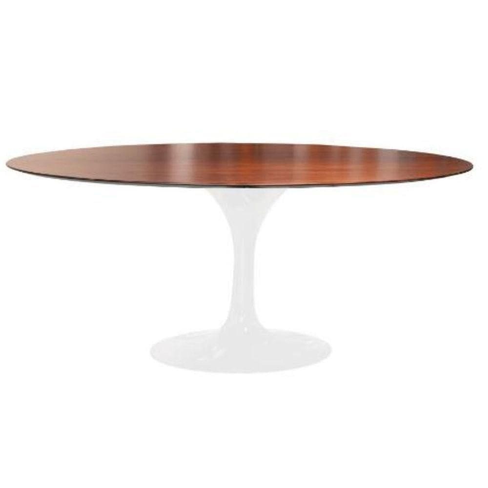 Mesa De Jantar Tulipa Saarinen Oval 198x122 Cm Tampo Imbuia Base Branca