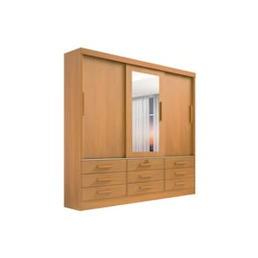 Guarda Roupa Casal 3 Portas Correr e Espelho 6 gavetas Meridian– Cinamomo