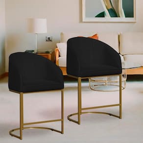 Kit 2 Poltronas Banqueta Decorativa Base Metal Mia Suede Preto - LM DECOR