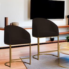 Kit 2 Poltronas Banqueta Decorativa Base Metal Mia Suede Marrom - LM DECOR