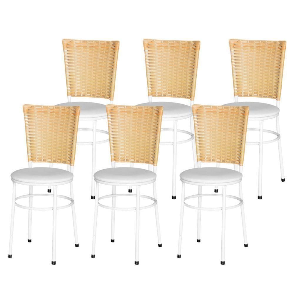 6 Cadeiras Para Mesa Branca Hawai Palha Cor:branco