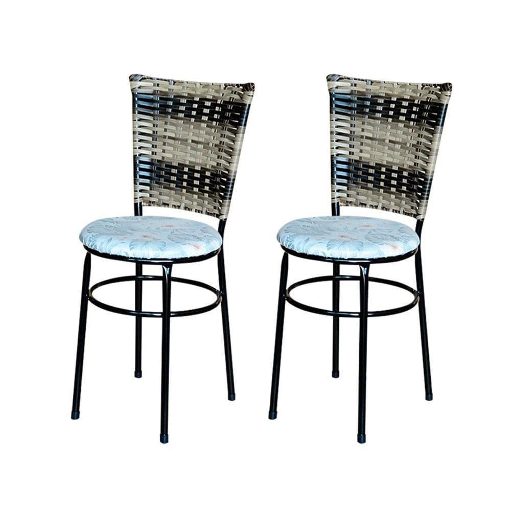 2 Cadeiras Para Cozinha Preta Hawai Cappuccino Premium Assento Floral Cor:floral Gelo