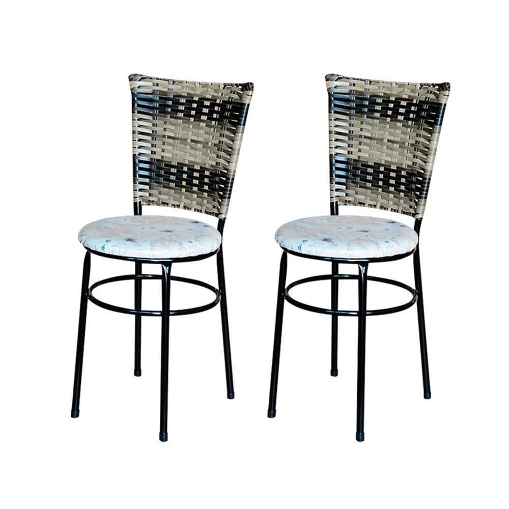 2 Cadeiras Para Cozinha Preta Hawai Cappuccino Premium Assento Floral Cor:floral Areia