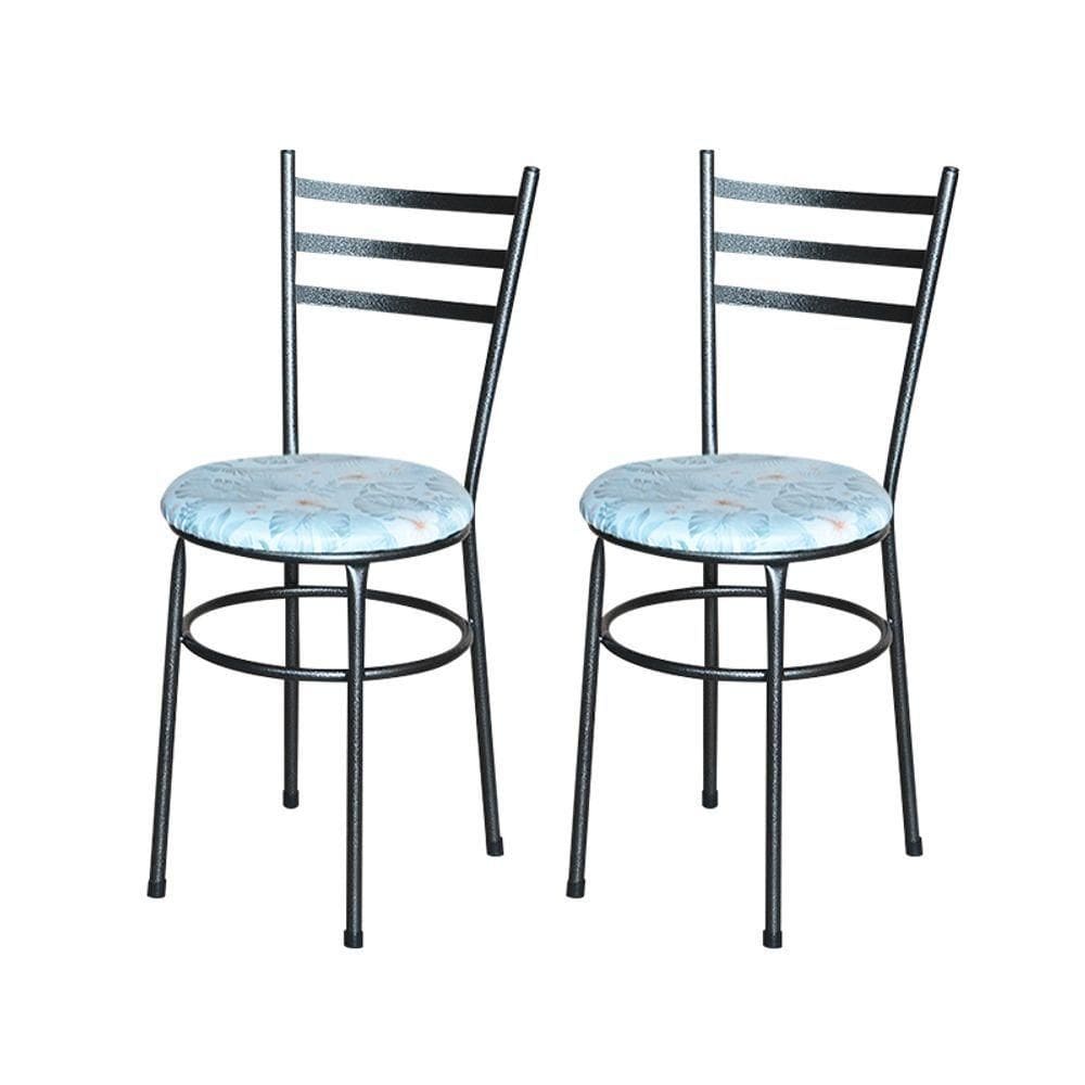 2 Cadeiras Para Cozinha Epoxi Preta Craqueada Assento Floral Cor:floral Gelo