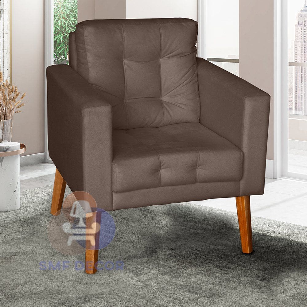 Sofá/Poltrona/Cadeira Decorativa Glamour Dubai com pés em Madeira