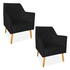 Kit 02 Poltronas Decorativa Julia Veludo Preto Pés Palito Castanho