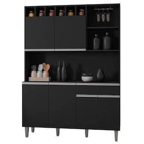 Kit Cozinha Compacta 130cm Com 6 Portas E 1 Gaveta Nicole Preto