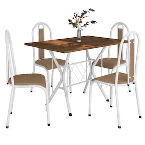 Kit Mesa De Jantar Jade 91 Cm Nature Com 04 Cadeiras Arizona Bege Ferro Branco - Pallazio