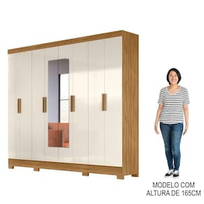 Guarda Roupa Casal Com Espelho 8 Portas 236cm ágata M07 Freijó-off White