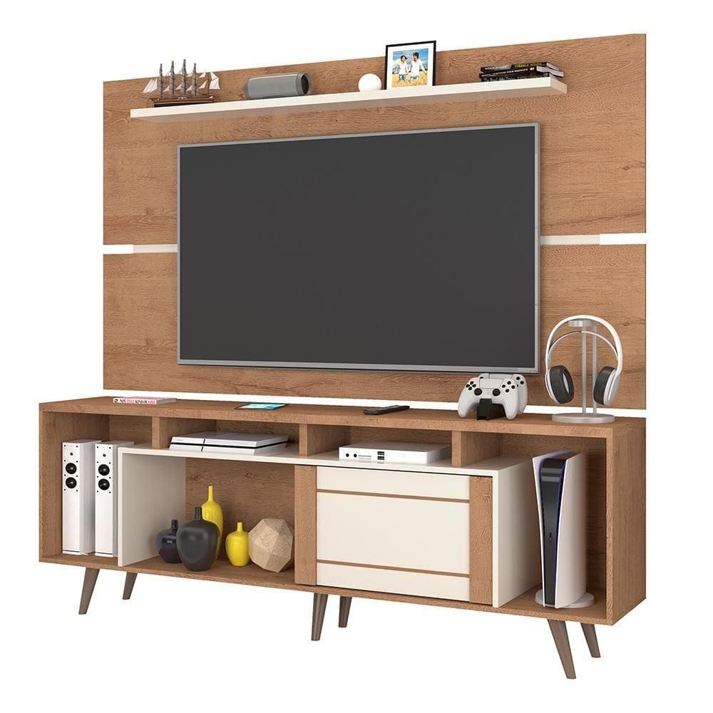 Conjunto Rack E Painel Roma Sala Para Tv Até 65 Polegadas Canelato-off White Canelato-off White