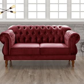 Sofá 2 Lugares Duquesa Chesterfield Decoração Recepção Bordô
